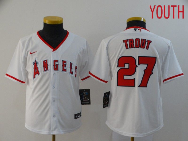 Youth Los Angeles Angels #27 Trout White Nike Game MLB Jerseys->youth mlb jersey->Youth Jersey